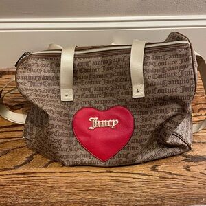 Juicy Couture Tan and Red Heart Tote Duffel Bag
